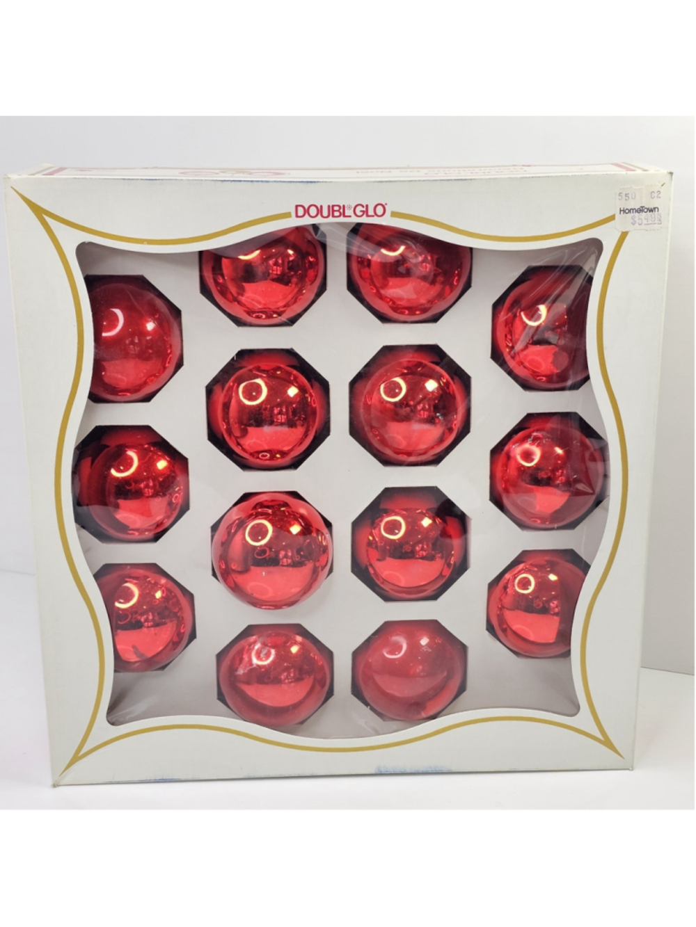 Vintage Glass Christmas Ornaments 14pcs Red With Box Doubl Glo